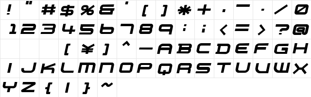 PB010 TRANSPORT X Oblique font glyphpreview