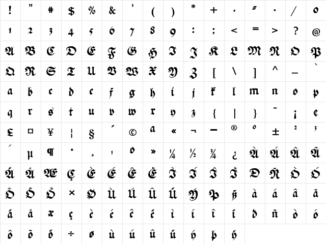 Ehmcke Federfraktur Regular font glyphpreview