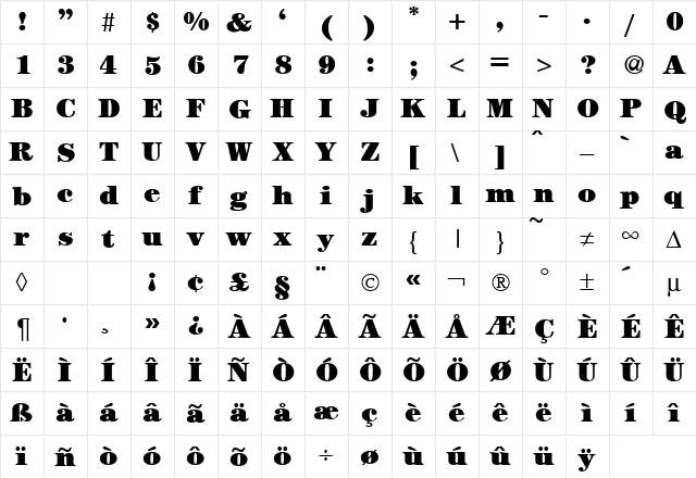 ModernCenturyHeavy Regular font glyphpreview