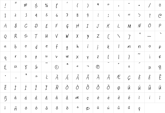 Scrawl Light font glyphpreview