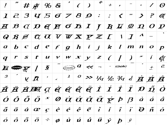 Queen & Country Expanded Italic Expanded Italic font glyphpreview