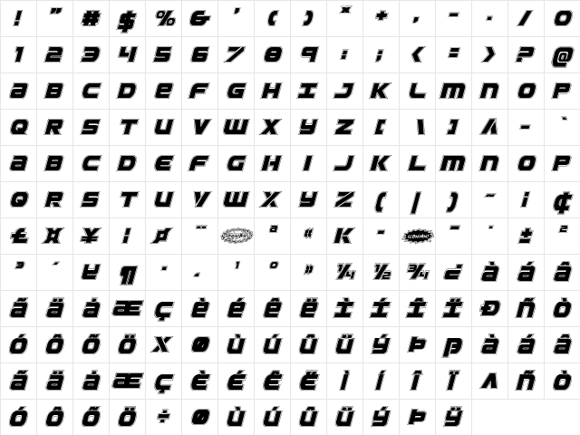 Ozda Academy Italic Italic font glyphpreview