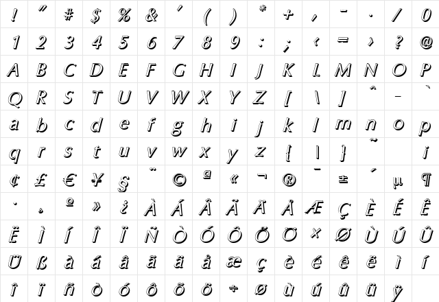 ColumbiaShadow Italic font glyphpreview