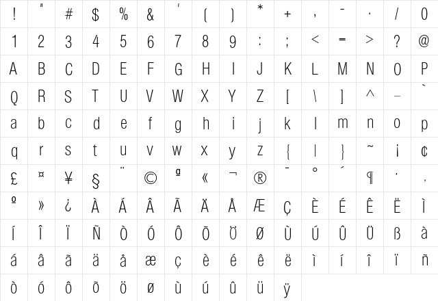 Colympia-Xlight Regular font glyphpreview
