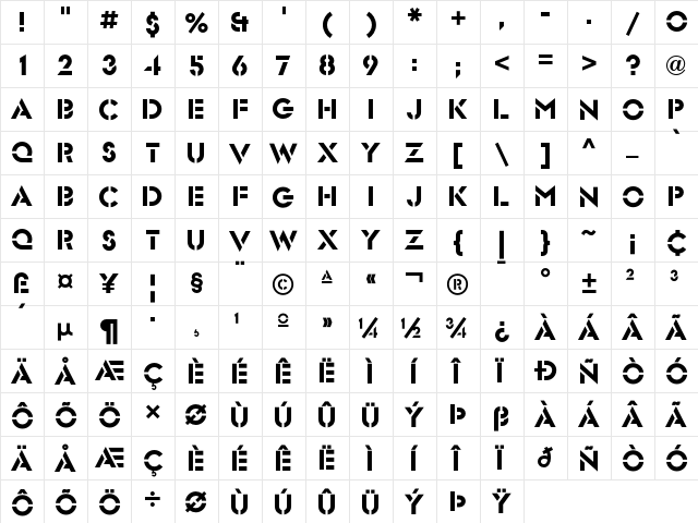 FuturaStencilICG Regular font glyphpreview