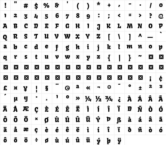 Kavoon Regular font glyphpreview