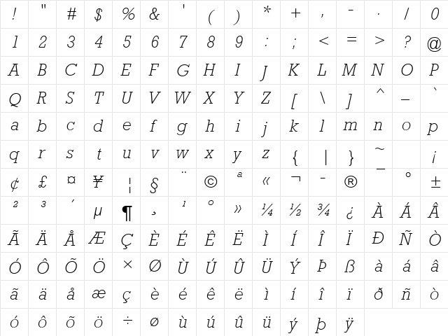 Rockwell Light Italic font glyphpreview