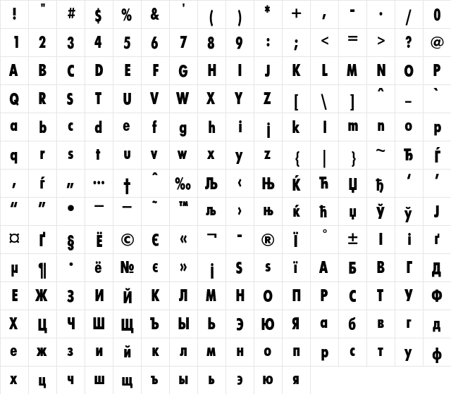 FuturisXCondC Regular font glyphpreview