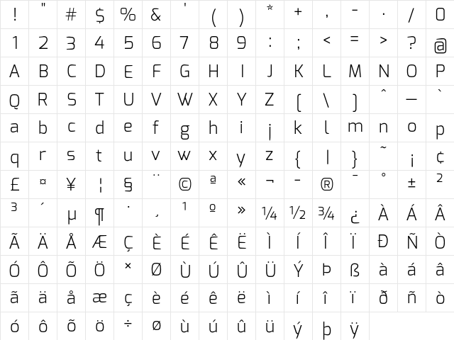 Exo Light font glyphpreview