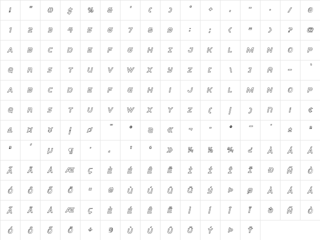 Inter-Bureau Outline Italic Outline Italic font glyphpreview