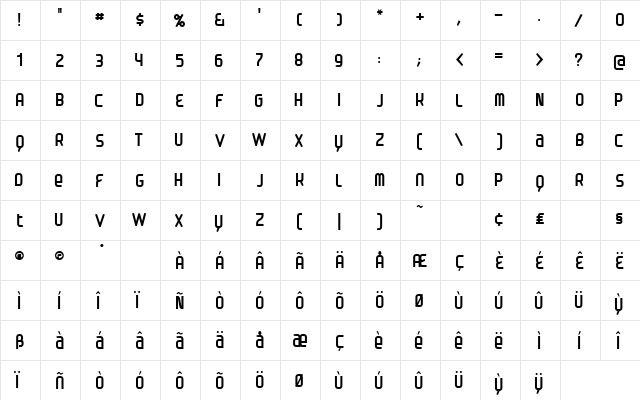 Danregular Regular font glyphpreview