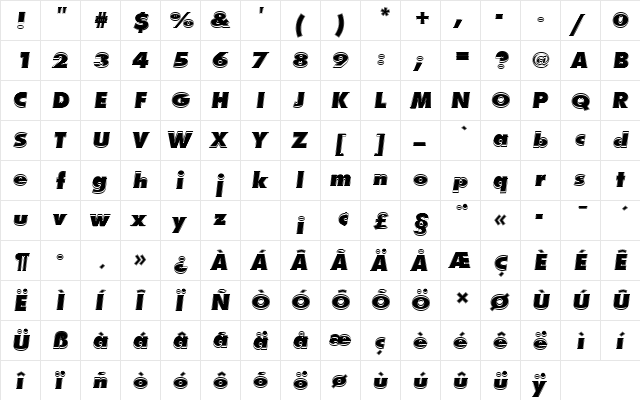 FuturaTExtBolOblIn1 Regular font glyphpreview