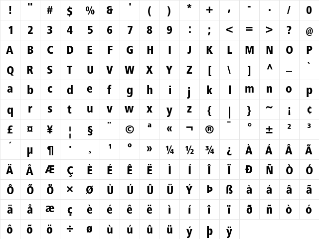 FrutigerNextLT Heavy Cond font glyphpreview