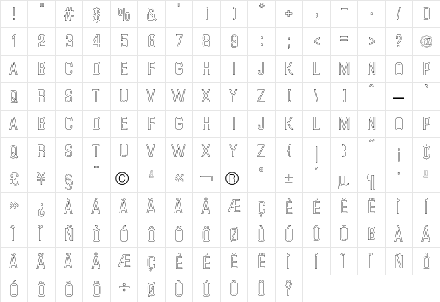 Micro TechnicCondOutline font glyphpreview