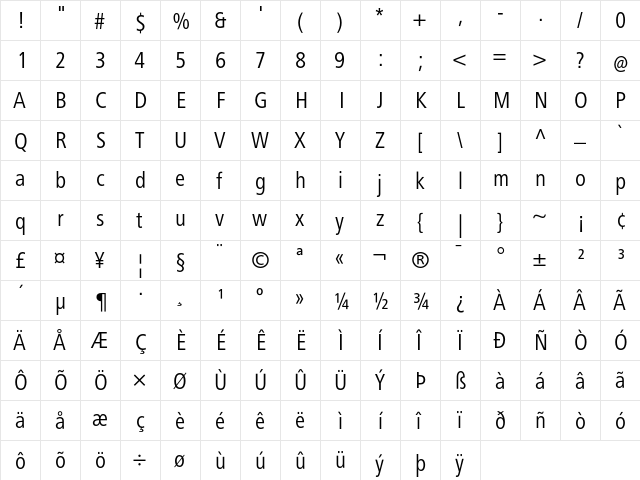 FrutigerNextLT Regular Cond font glyphpreview