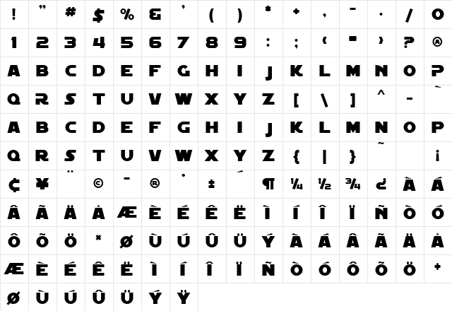 SF Distant Galaxy Regular font glyphpreview