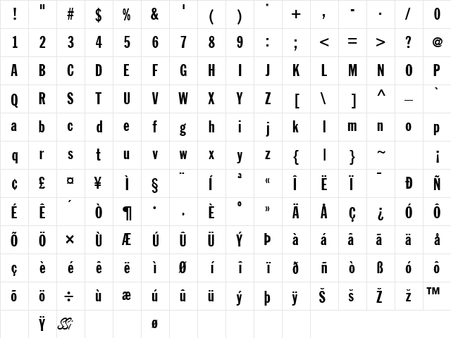 FranklinGothicExtraCondSSK Regular font glyphpreview