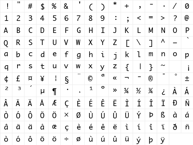 Monaco Regular font glyphpreview