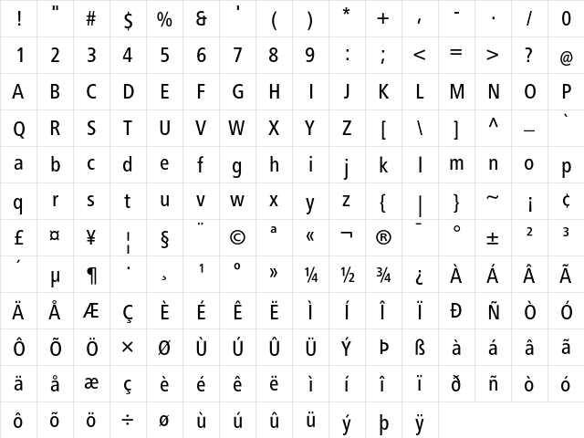 FrutigerNextLT Medium Cond font glyphpreview