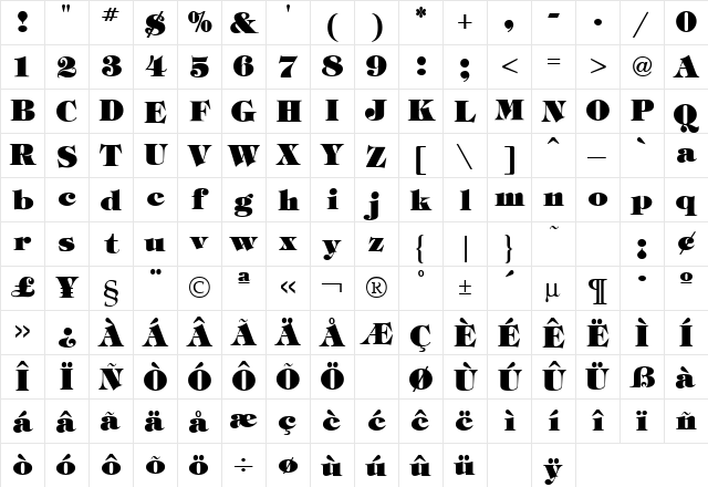 Tiffany Heavy Regular font glyphpreview