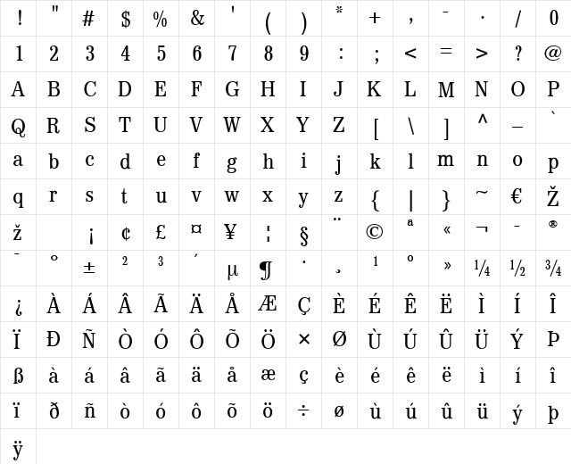 DigiAntiqua LT LightCondensed Regular font glyphpreview