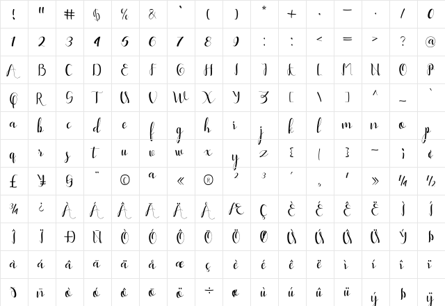 Yullisa Script Regular font glyphpreview