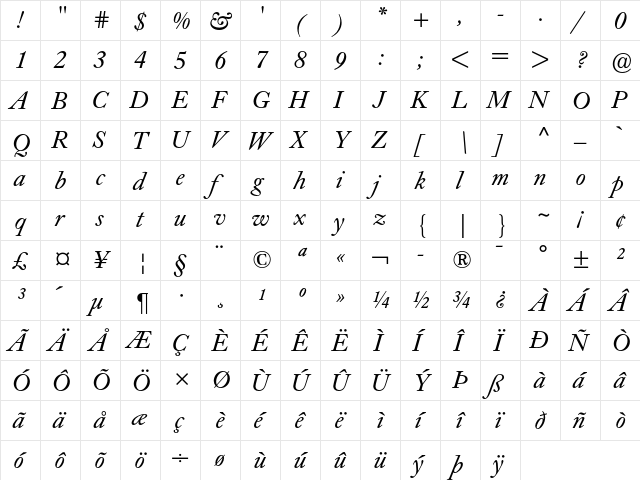 Caslon Book BE Italic font glyphpreview