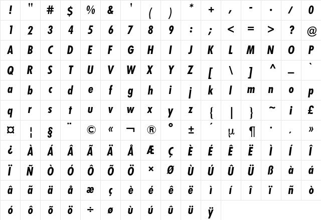 Futura Condensed BQ Regular font glyphpreview