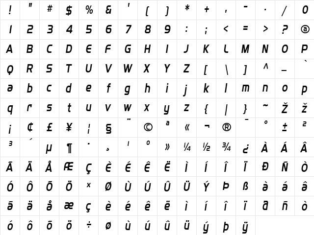 SF Fourche Condensed Italic font glyphpreview