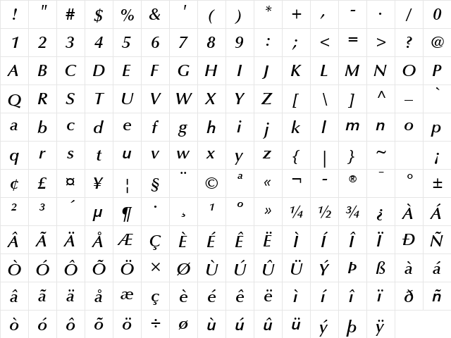 Optima LT Std DemiBold Demibold Italic font glyphpreview