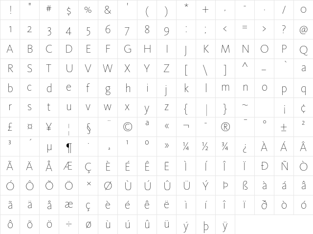 KievitOT-Thin Regular font glyphpreview