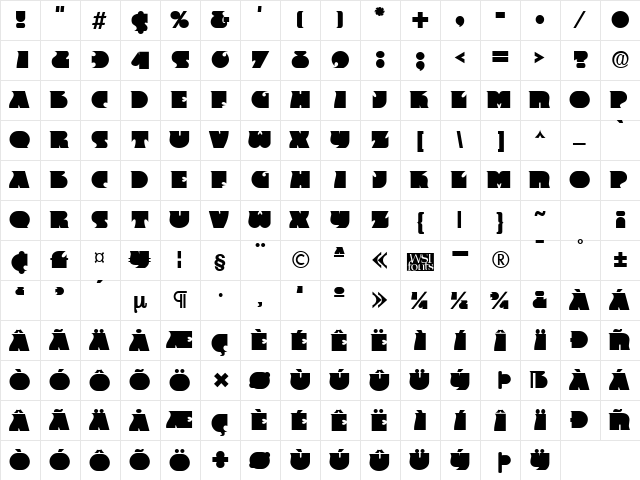 Frantic Regular font glyphpreview