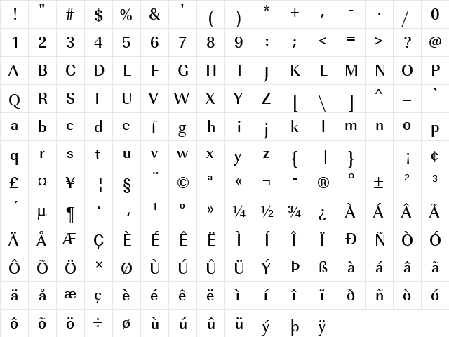 URWImperialTMedNar Regular font glyphpreview