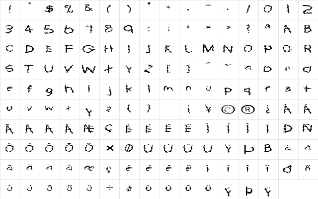 FZ WACKY 57 EX Normal font glyphpreview