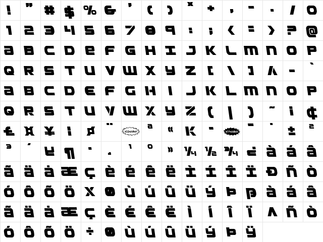Ozda Leftalic Italic font glyphpreview