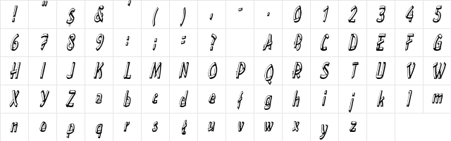 TreehouseCondensed Oblique font glyphpreview