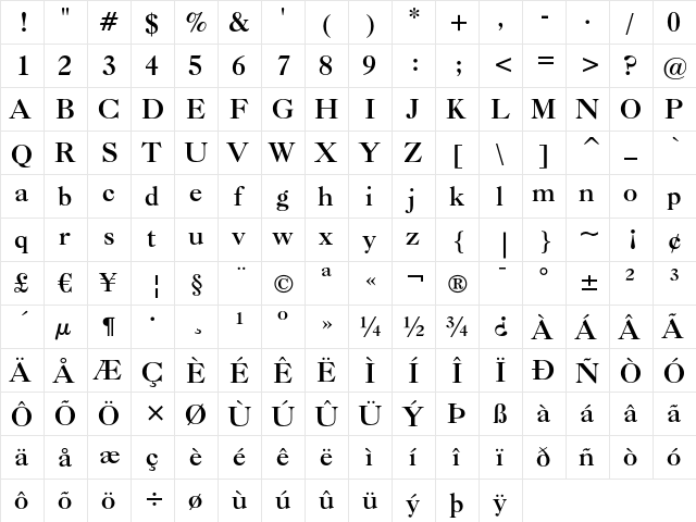 Caslon Bold Regular font glyphpreview