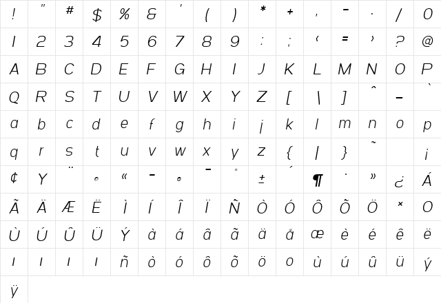 SF Arborcrest Light Oblique font glyphpreview