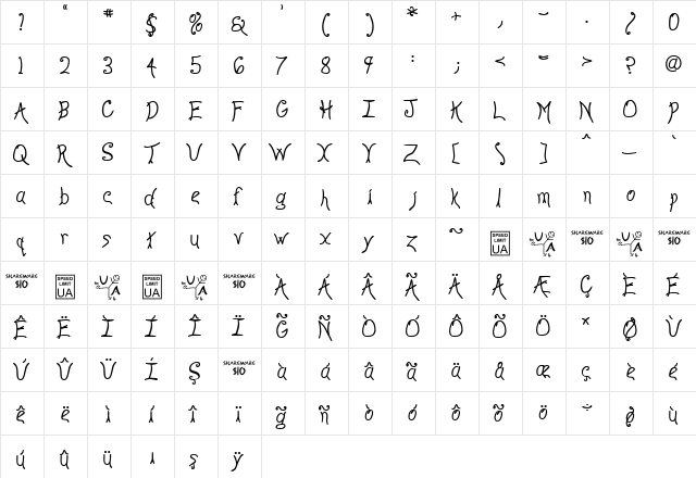 TR Anyway Regular font glyphpreview