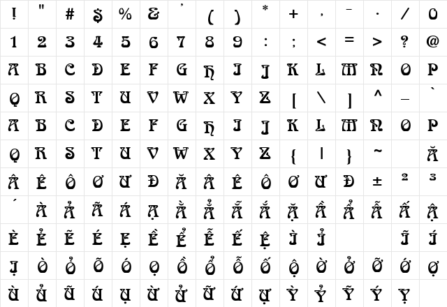 .VnArabiaH Regular font glyphpreview