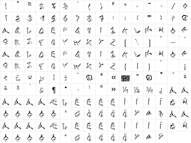 StingerShadow Regular font glyphpreview