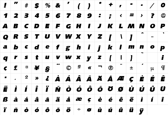 Saxony-Serial-Heavy RegularItalic font glyphpreview