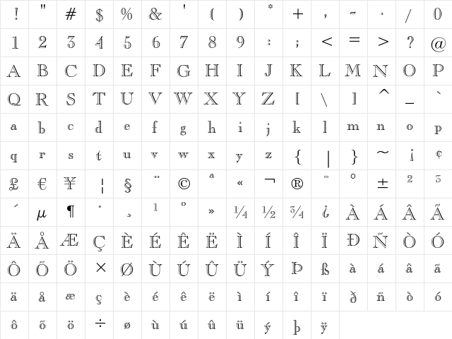Caslon Openface Regular font glyphpreview