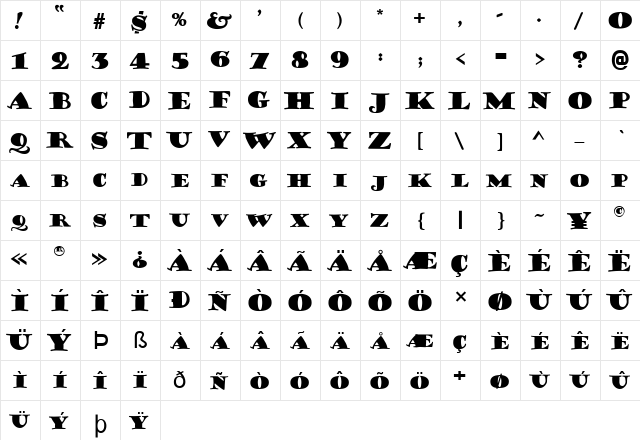 FZ JAZZY 38 Normal font glyphpreview
