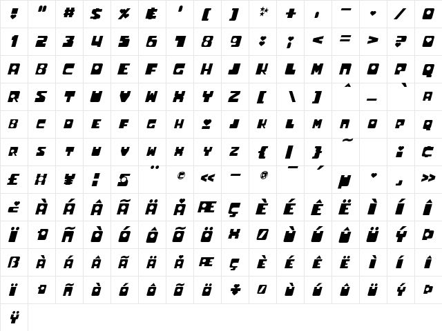 Utonium Italic font glyphpreview