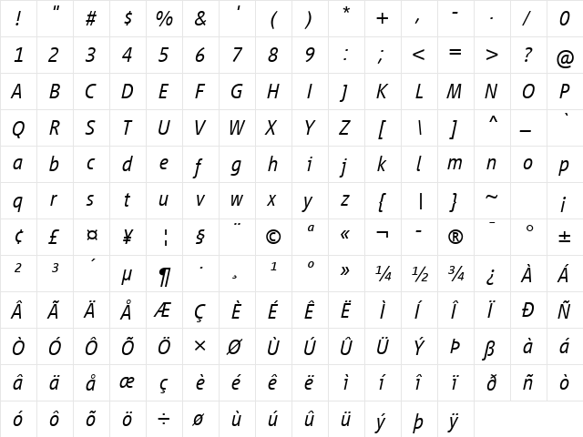 Vialog LT Com Light Italic font glyphpreview