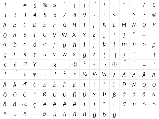 Flare Light Gothic ITALIC font glyphpreview