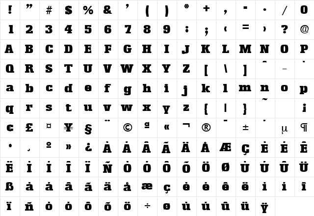 Enschede-Serial-Black Regular font glyphpreview