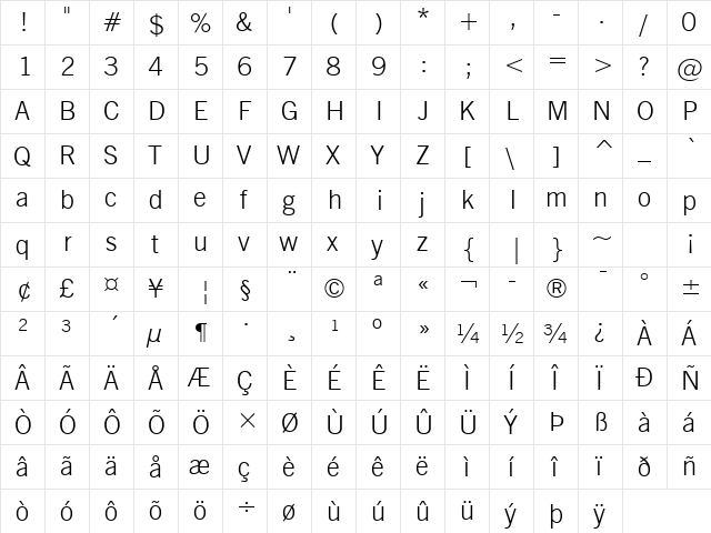 NewsGoth Lt BT Light font glyphpreview