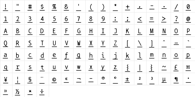BPtypewriteUnderscored Regular font glyphpreview